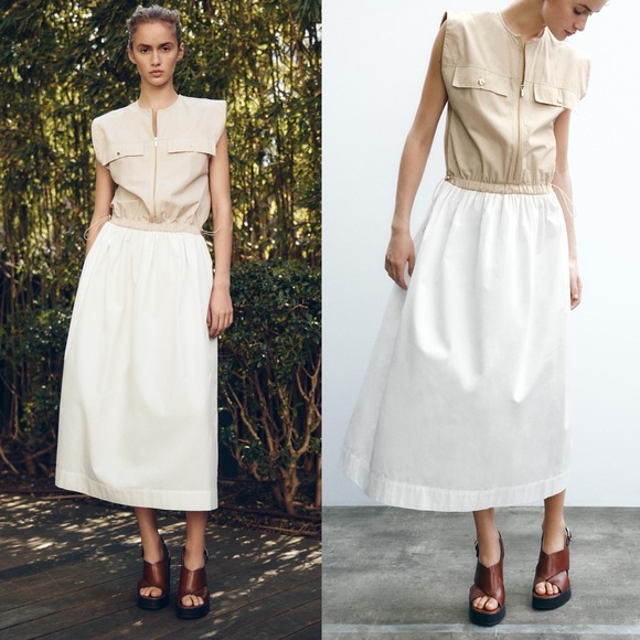 Zara Dresses & Skirts - NWT Zara Combination Poplin Dress Size Large Quiet Luxury.      21